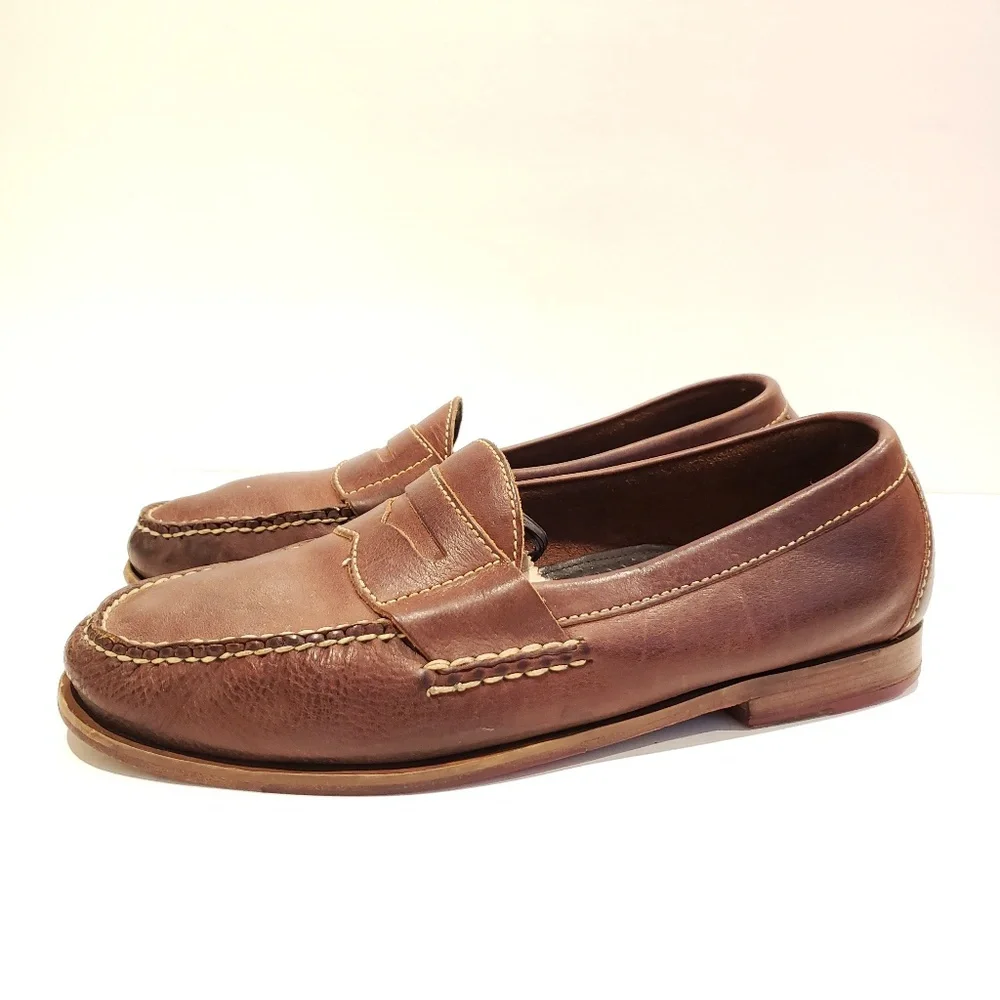 Cole Haan Men's Penny loafers brown leather with nice light stitch size 10
